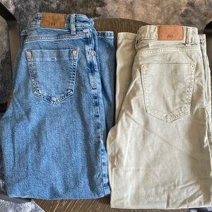 Zara cropped wide leg jeans - lot of 2 - denim and green - Sz 4 (eur 36)